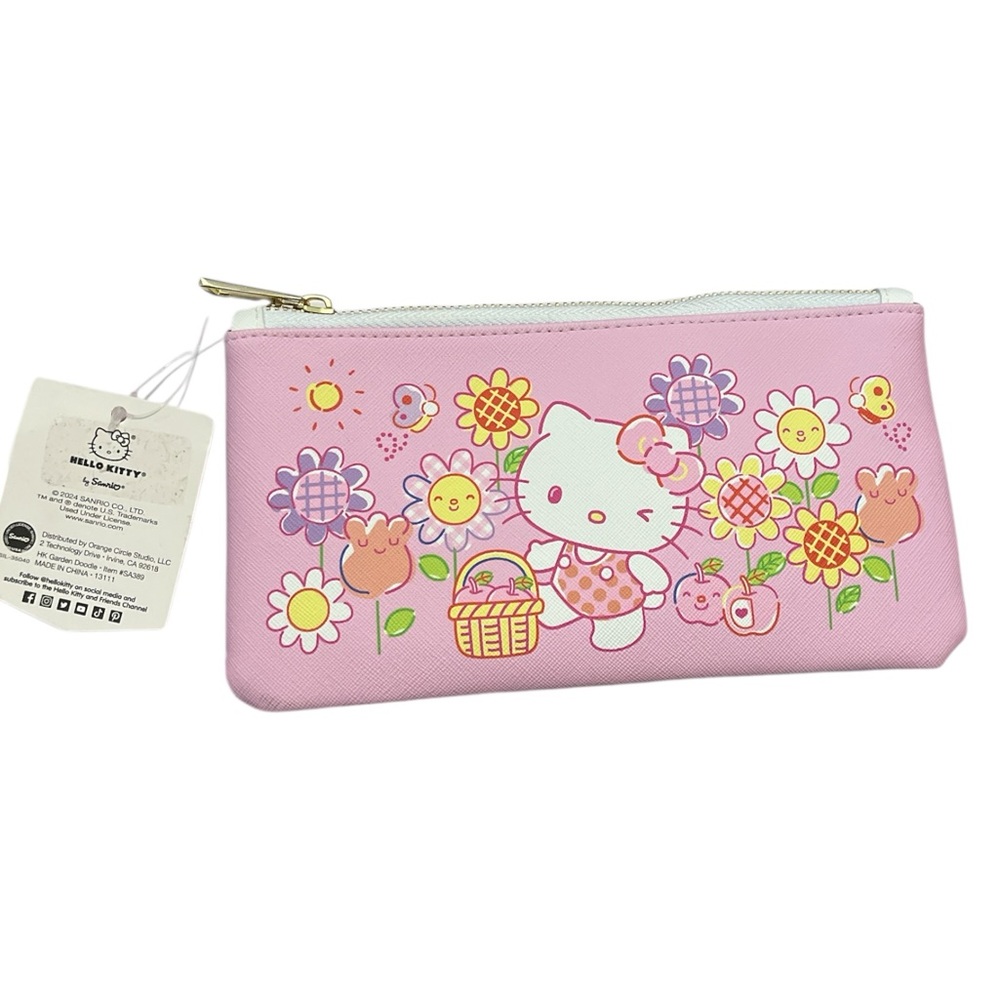 HELLO KITTY PINK FLORAL ZIPPERED PENCIL POUCH